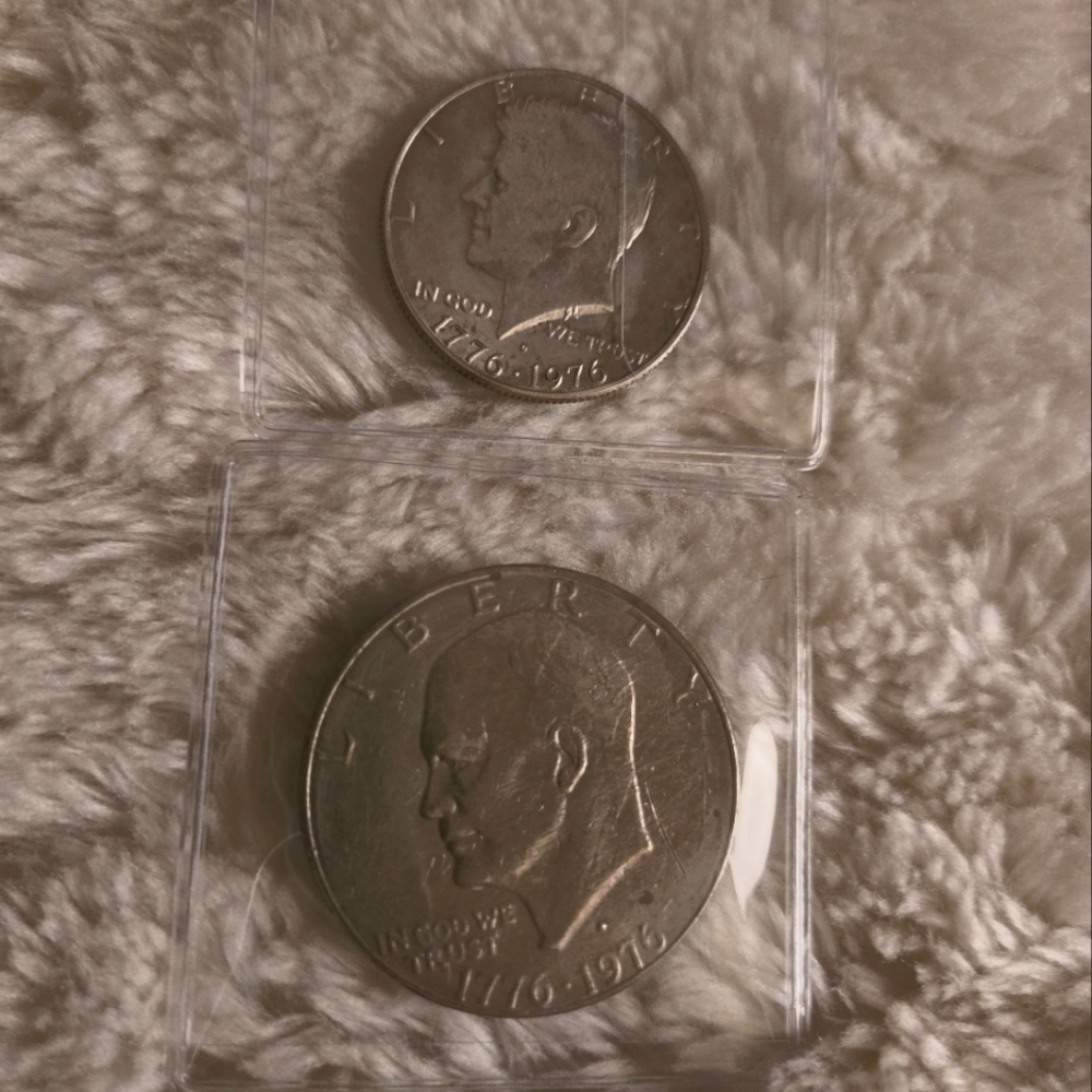 Bicentennial Eisenhower Dollar and Kennedy Half Dollar Coins